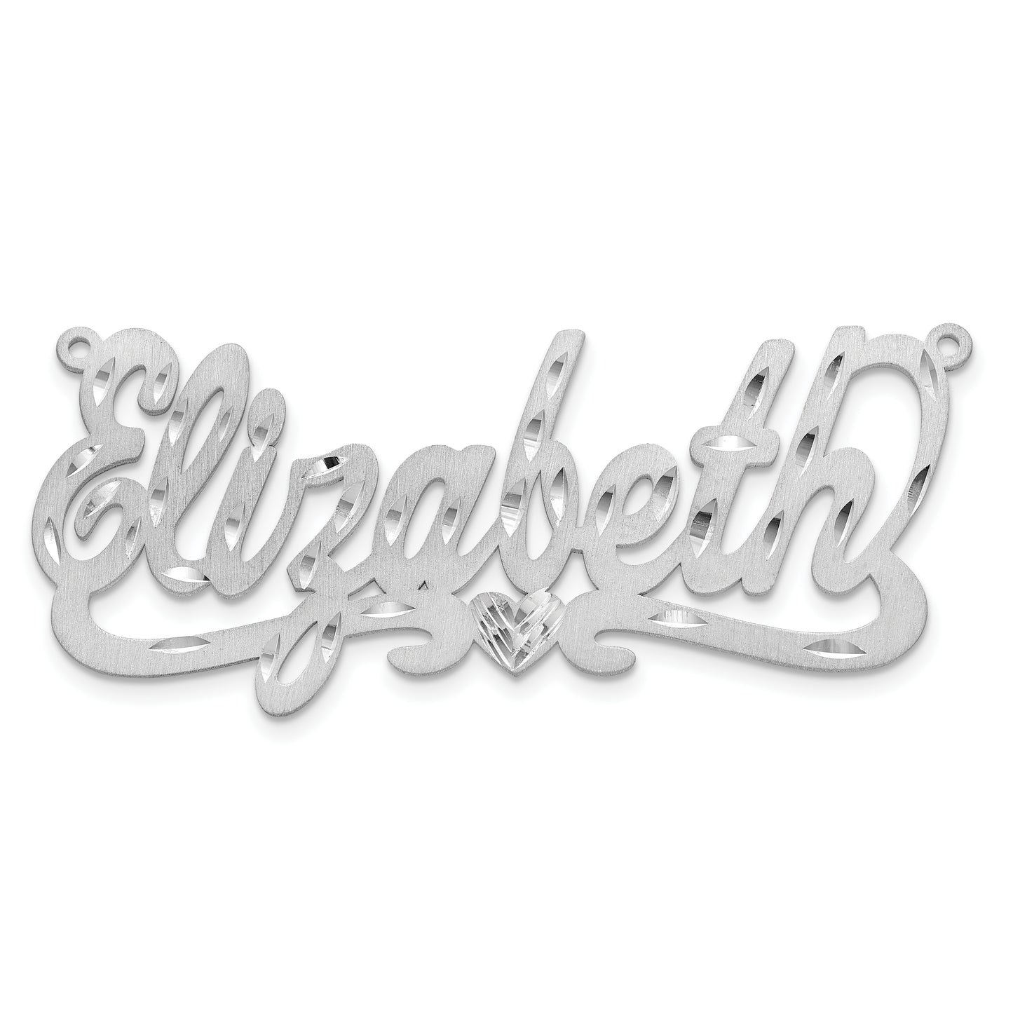 Sterling Silver Rhodium plated Satin Diamond-cut with Heart Name Plate