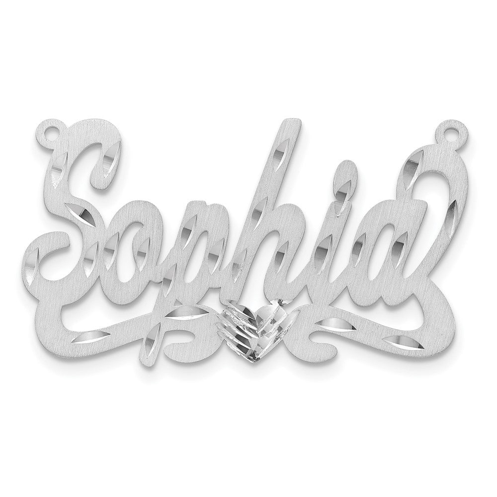 Sterling Silver Rhodium plated Satin Diamond-cut with Heart Name Plate