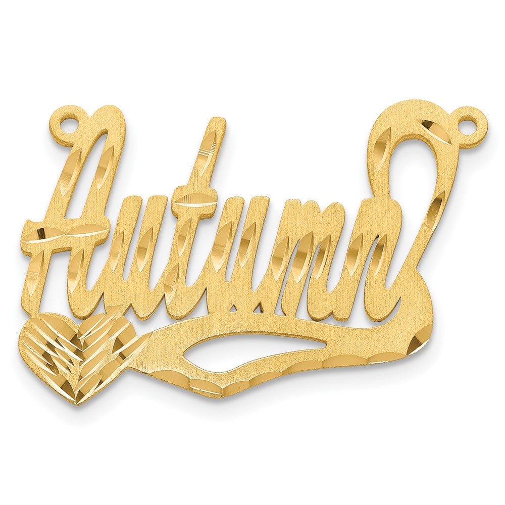 Sterling Silver Gold Plated Satin Diamond-cut Heart Name Plate