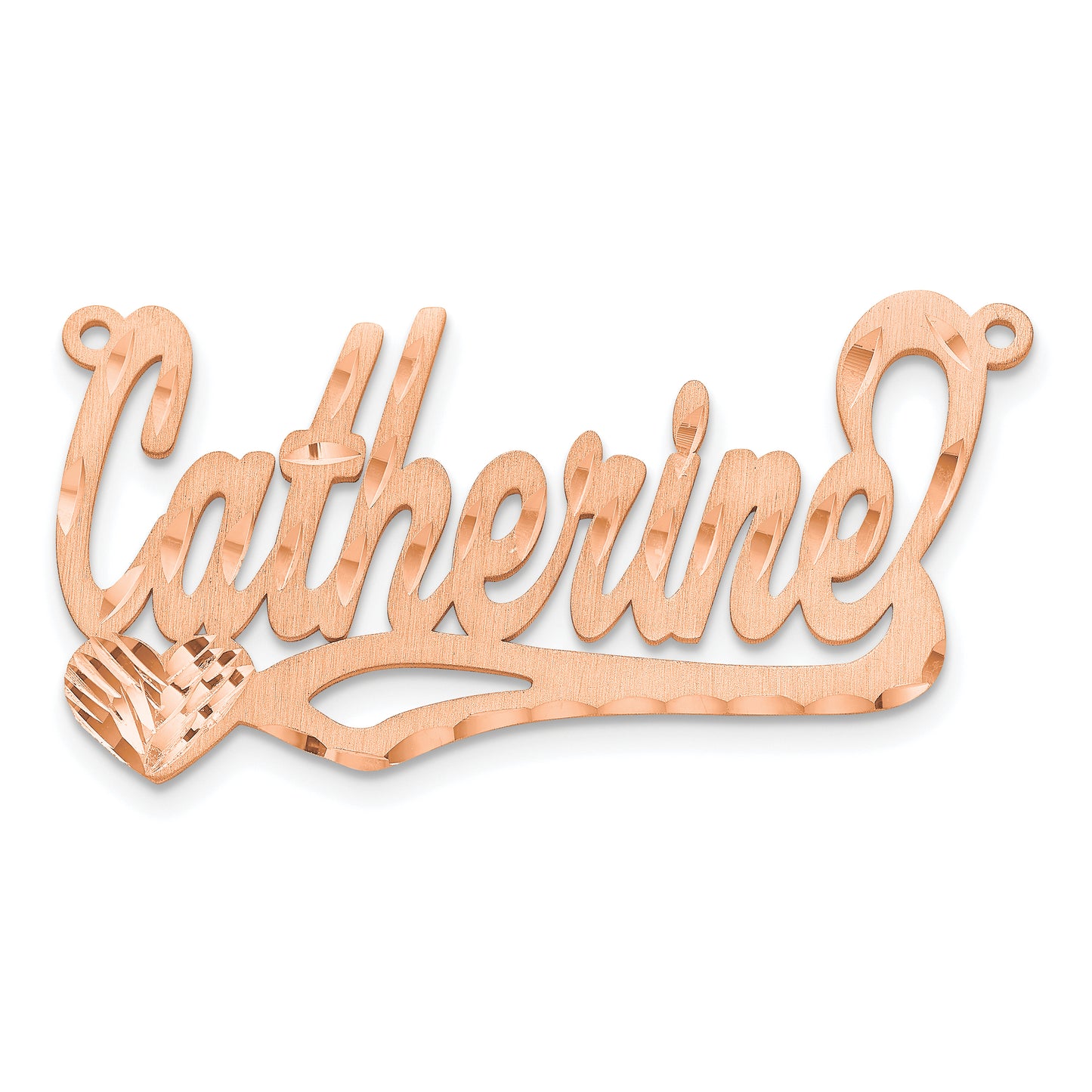 14K Rose Gold Satin Diamond-cut Heart Name Plate