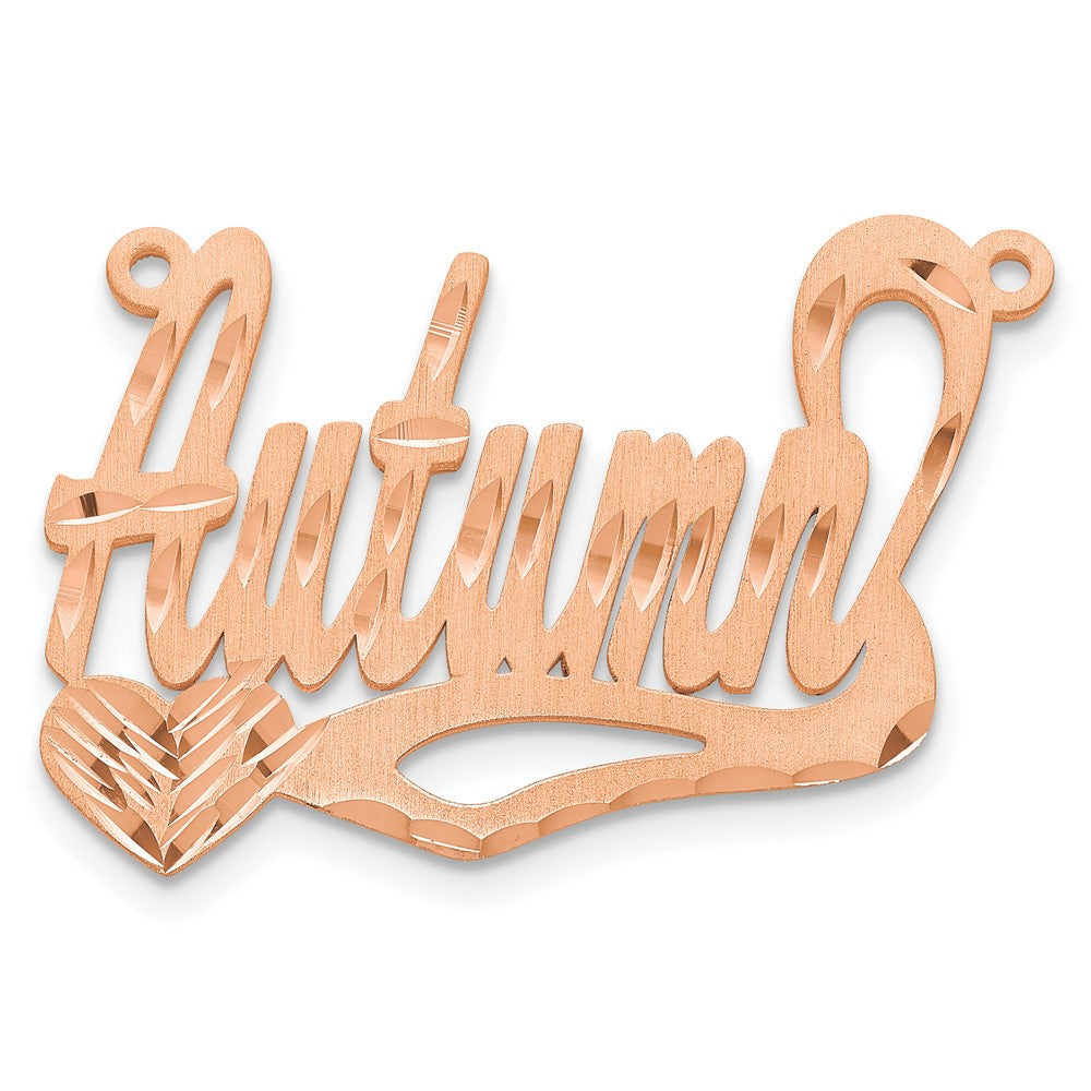 Sterling Silver Rose Gold Plated Satin Diamond Cut Heart Name Plate