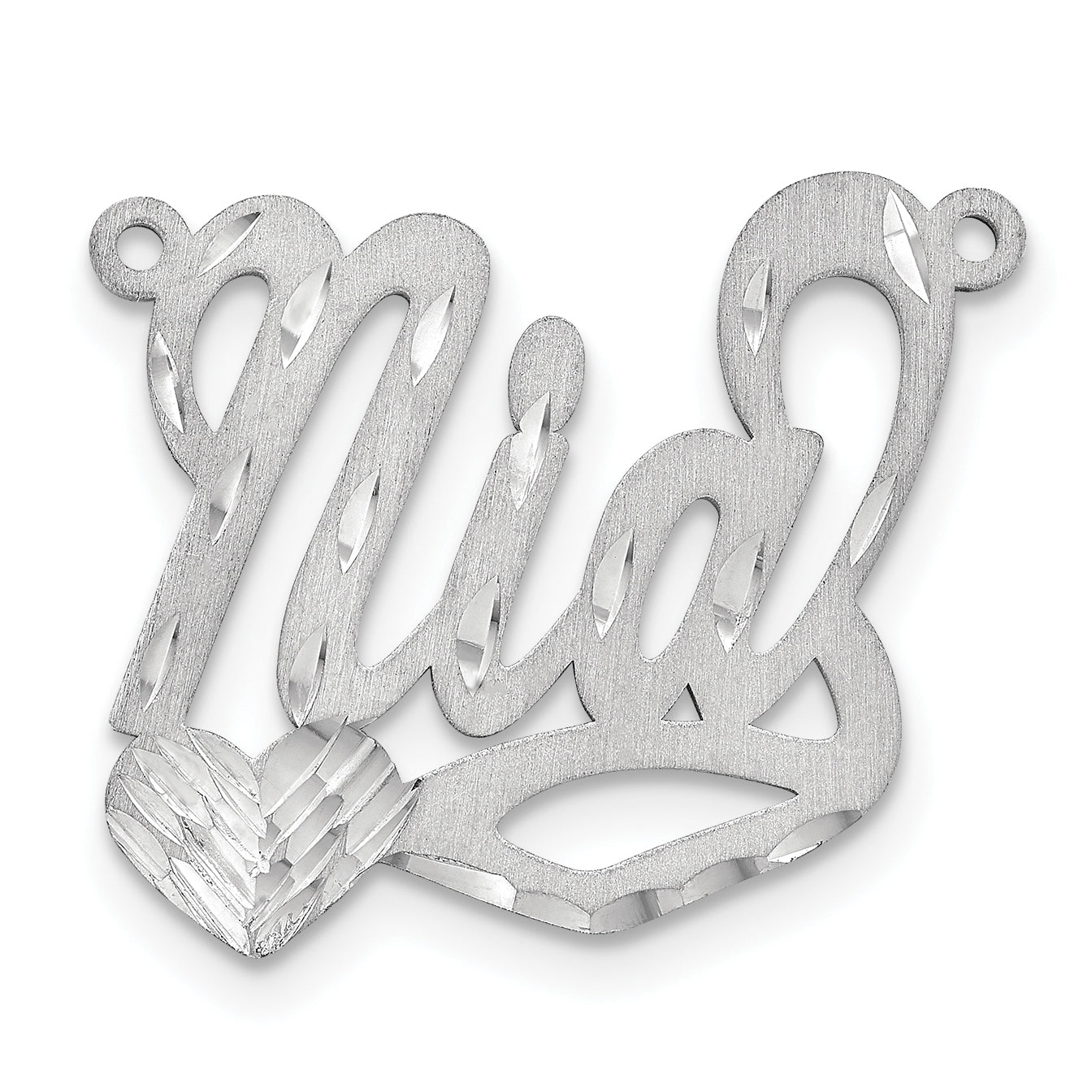 14K White Gold Satin Diamond-cut Heart Name Plate