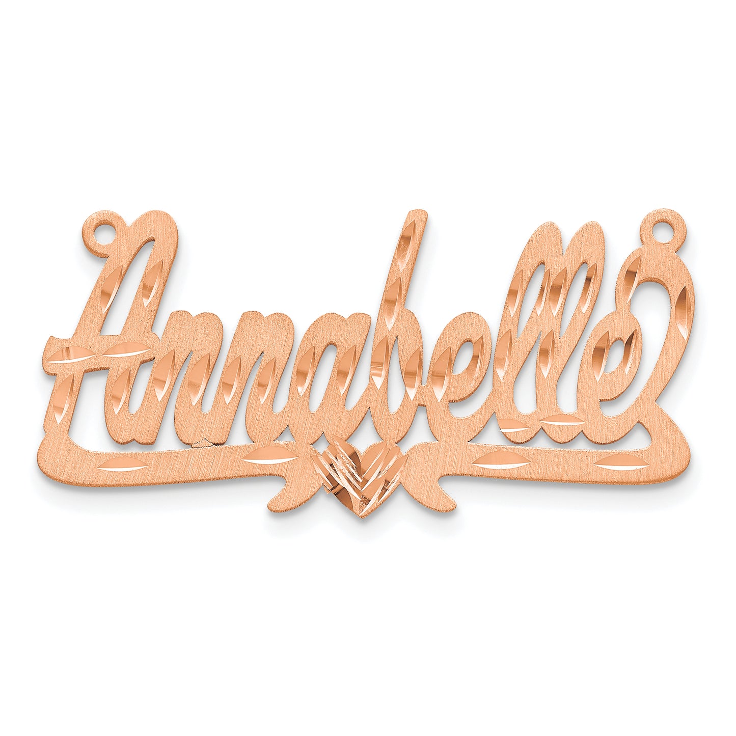 Sterling Silver Rose Gold Plated Satin Diamond Cut Heart Name Plate