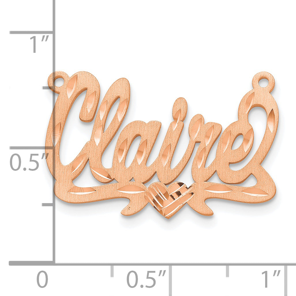 14K Rose Gold Satin Diamond-cut Heart Name Plate