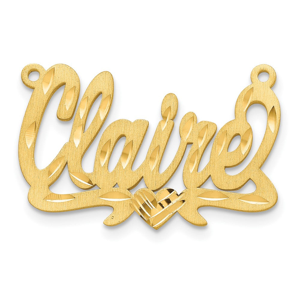 Sterling Silver Gold plated Satin Diamond-cut Heart Name Plate