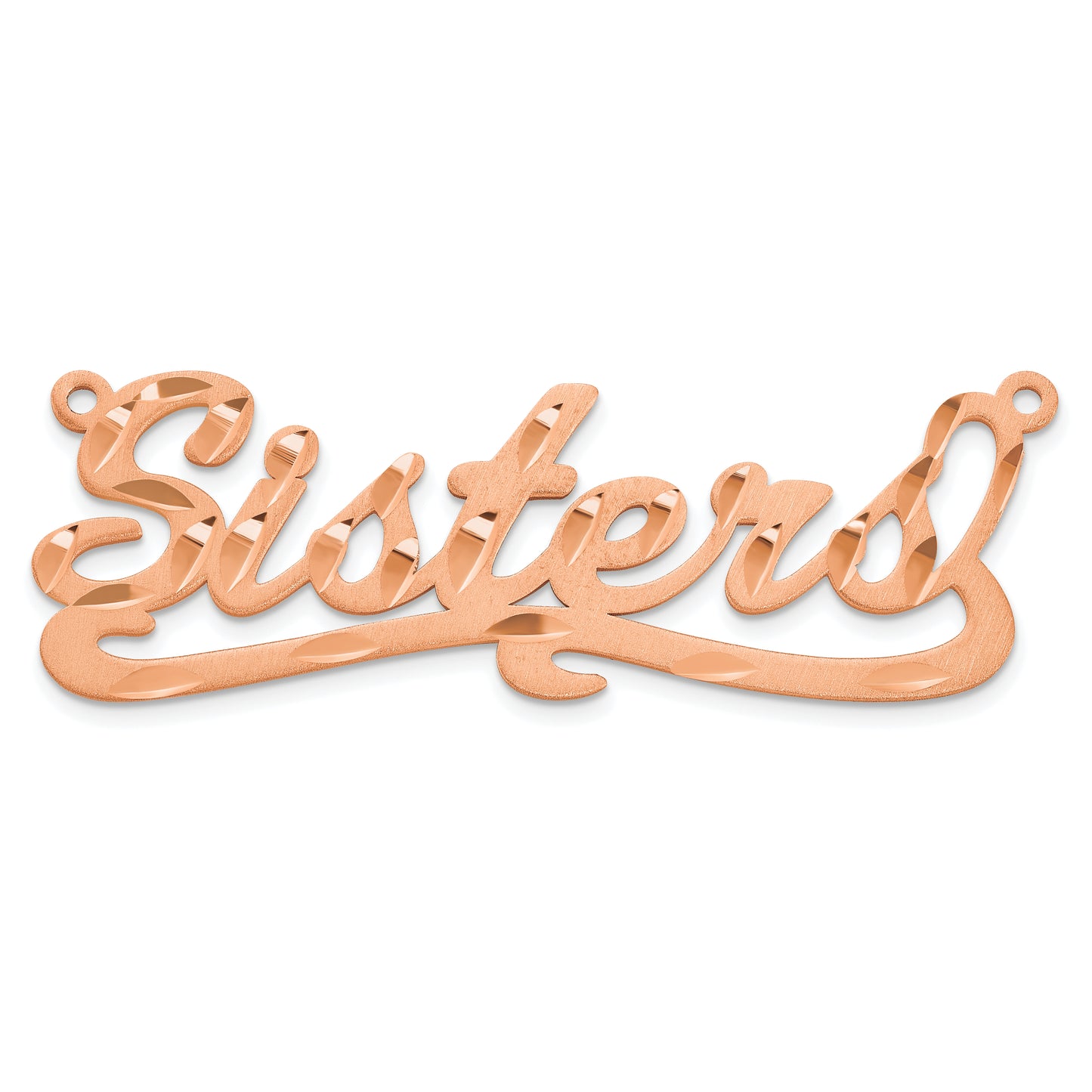 Sterling Silver Rose Gold Plated Satin Diamond Cut Name Plate
