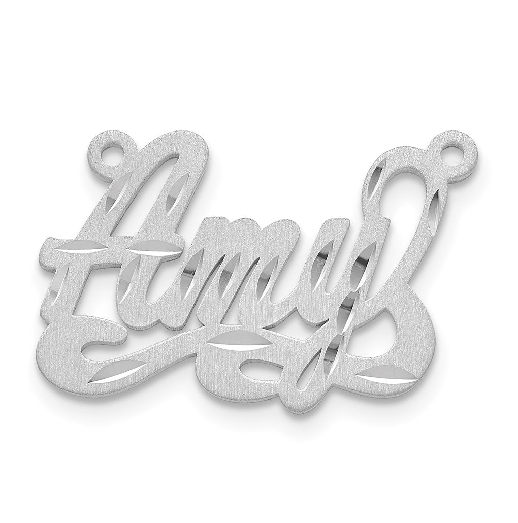 14k White Gold Satin Diamond-cut Name Plate – Elegant Jewelry Gift for Birthday, Anniversary, Engagement, Wedding