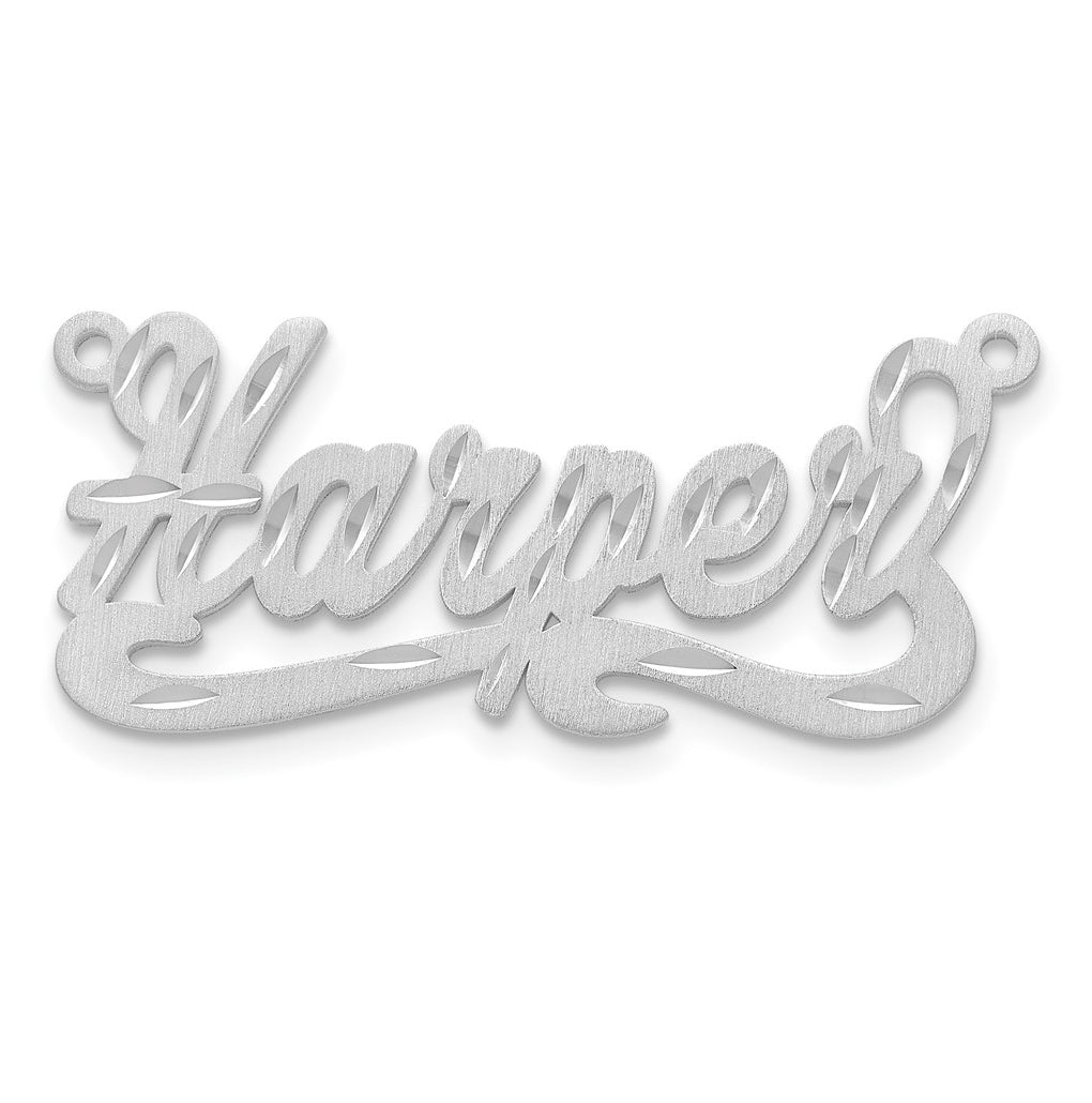 14k White Gold Satin Diamond-cut Name Plate – Elegant Jewelry Gift for Birthday, Anniversary, Engagement, Wedding