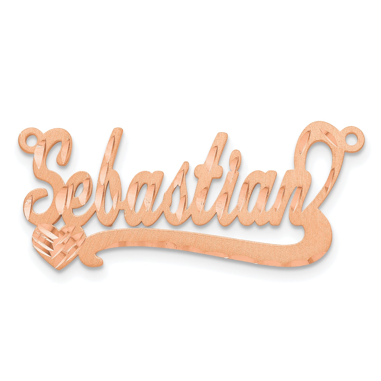 14K Rose Gold Satin Diamond-cut Heart Name Plate