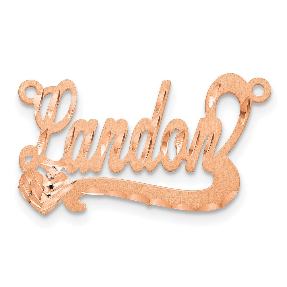 Sterling Silver Rose Gold Plated Satin Diamond Cut Heart Name Plate