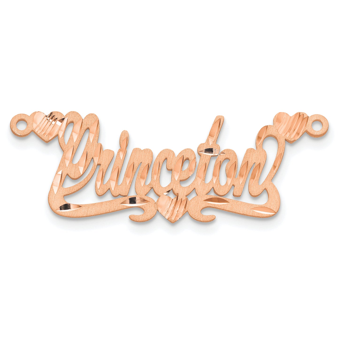 Sterling Silver Rose Gold Plated Satin Diamond Cut Hearts Name Plate