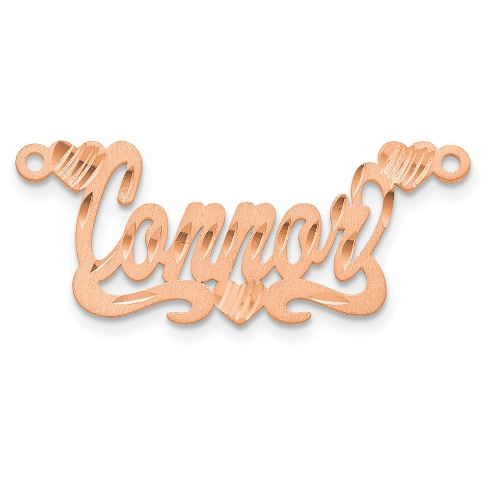 Sterling Silver Rose Gold Plated Satin Diamond Cut Hearts Name Plate