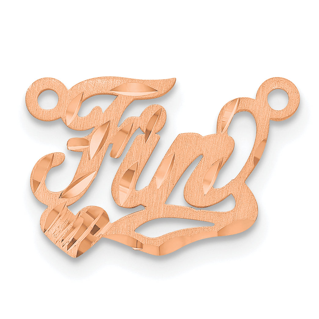 Sterling Silver Rose Gold Plated Satin Diamond Cut Heart Name Plate
