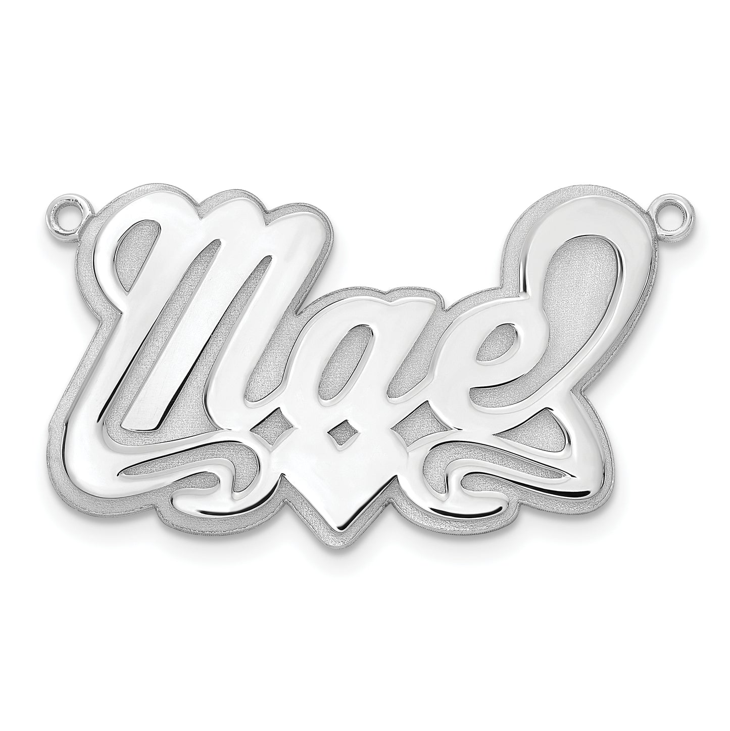 Sterling Silver Rhodium plated 3D Polished Heart name Plate