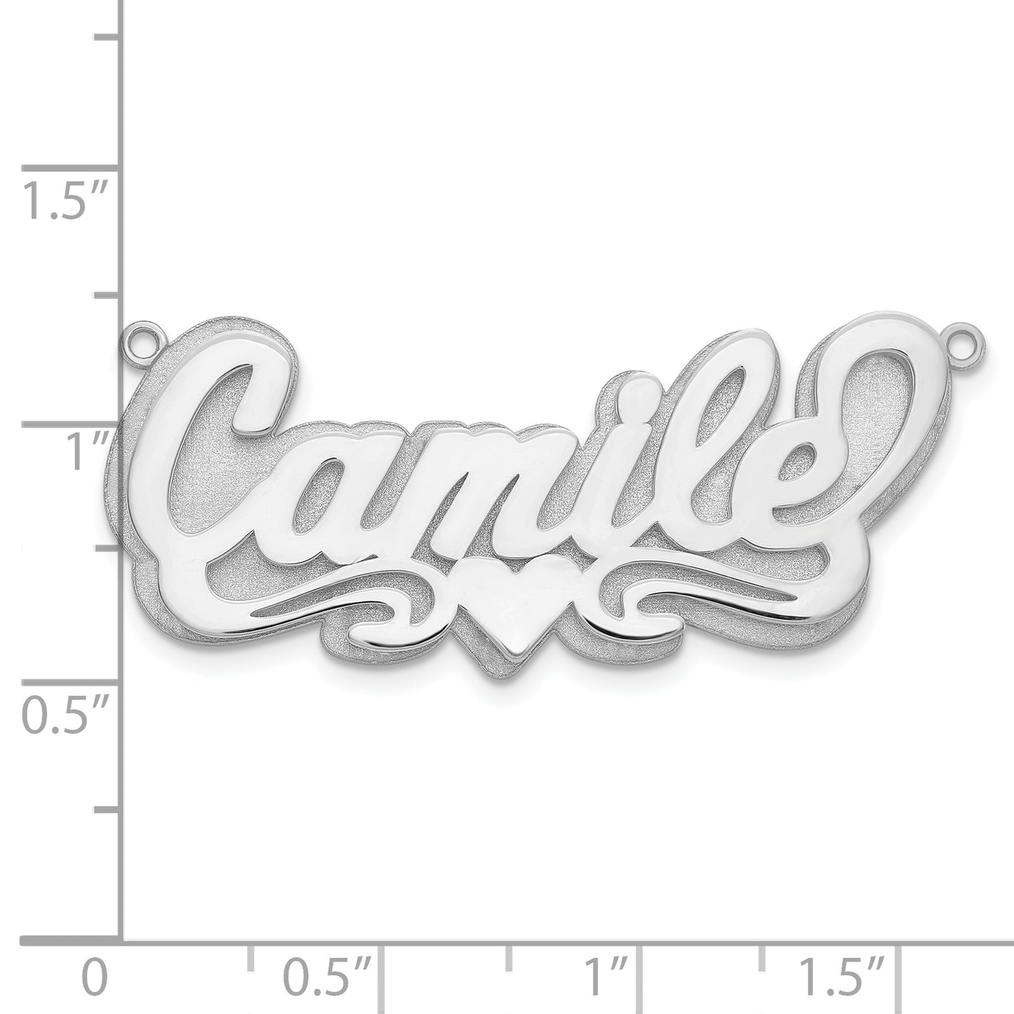 Sterling Silver Rhodium plated 3D Polished Heart name Plate