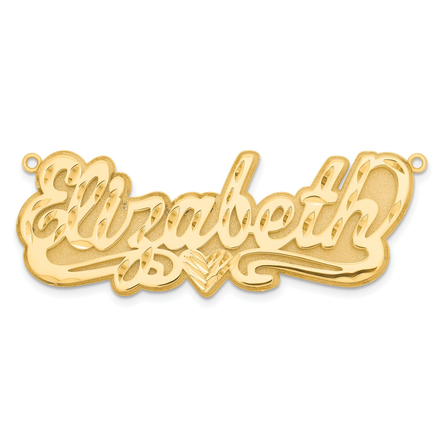 Sterling Silver Gold plated 3D Diamond-cut Heart Name Plate