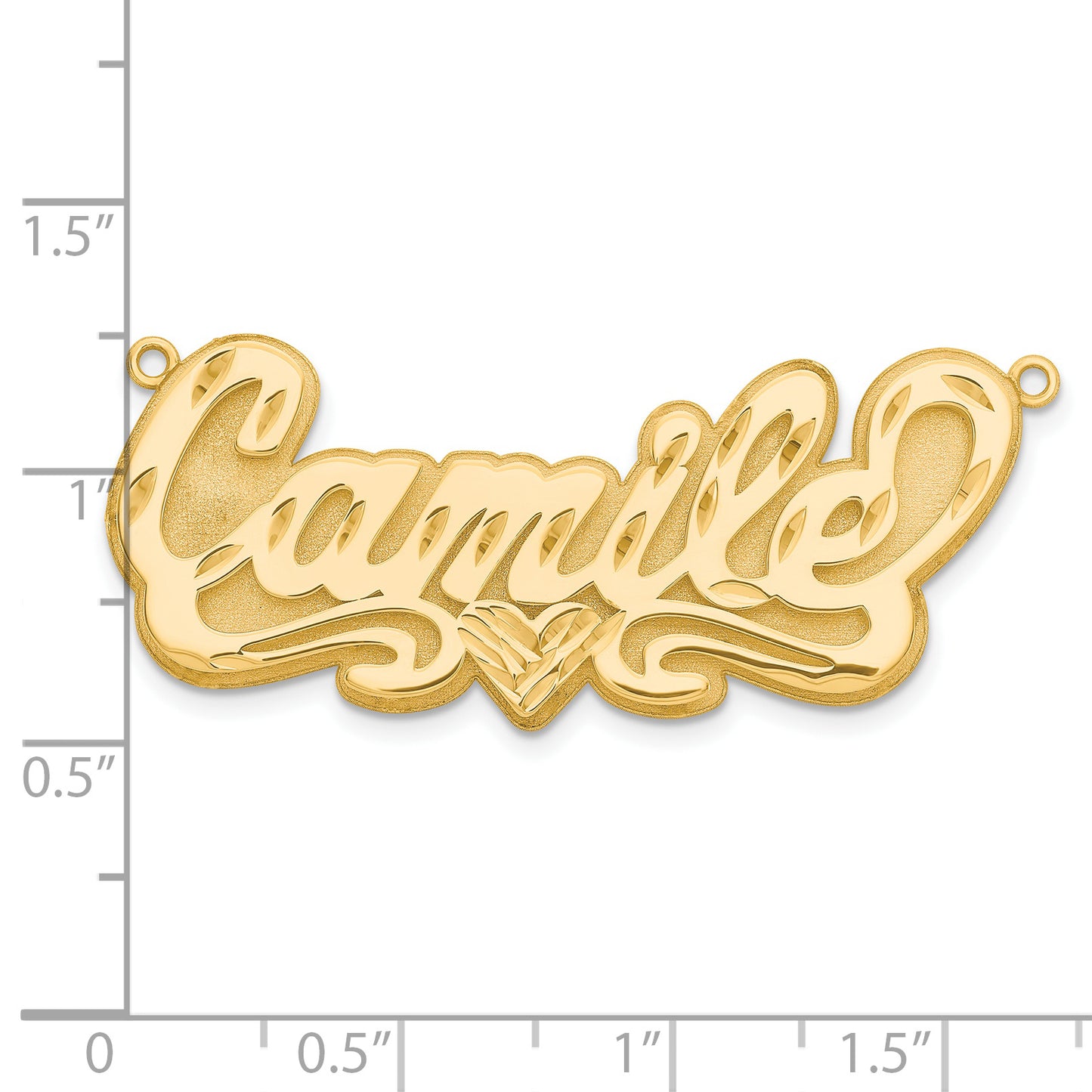 Sterling Silver Gold plated 3D Diamond-cut Heart Name Plate