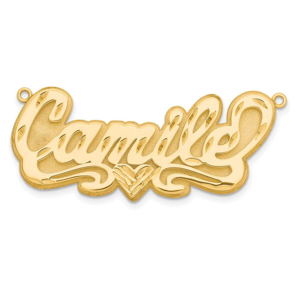 Sterling Silver Gold plated 3D Diamond-cut Heart Name Plate