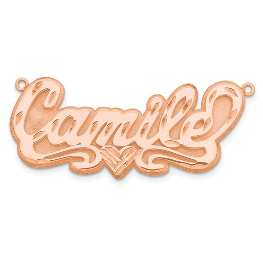 14K Rose Gold 3D Diamond-cut Heart Name Plate