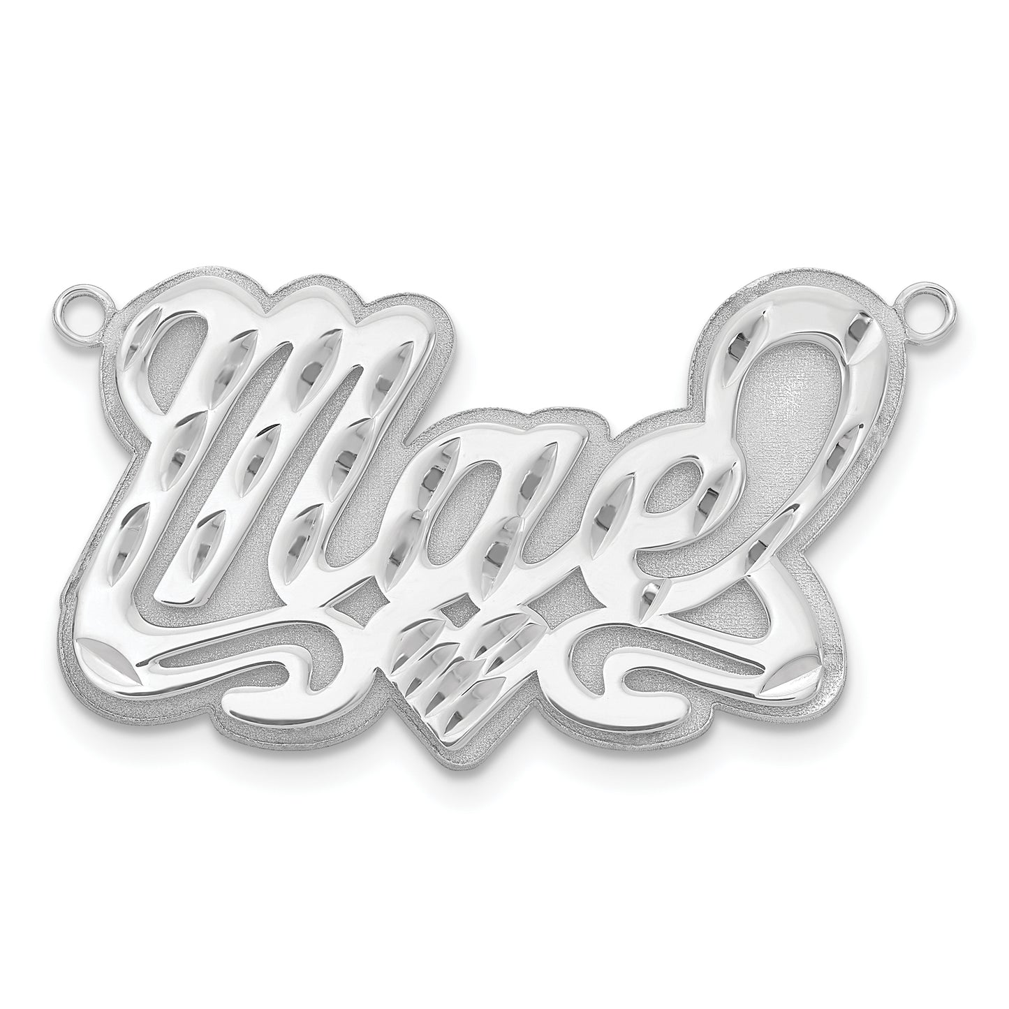 Sterling Silver Rhodium plated 3D Diamond-cut Heart Name Plate