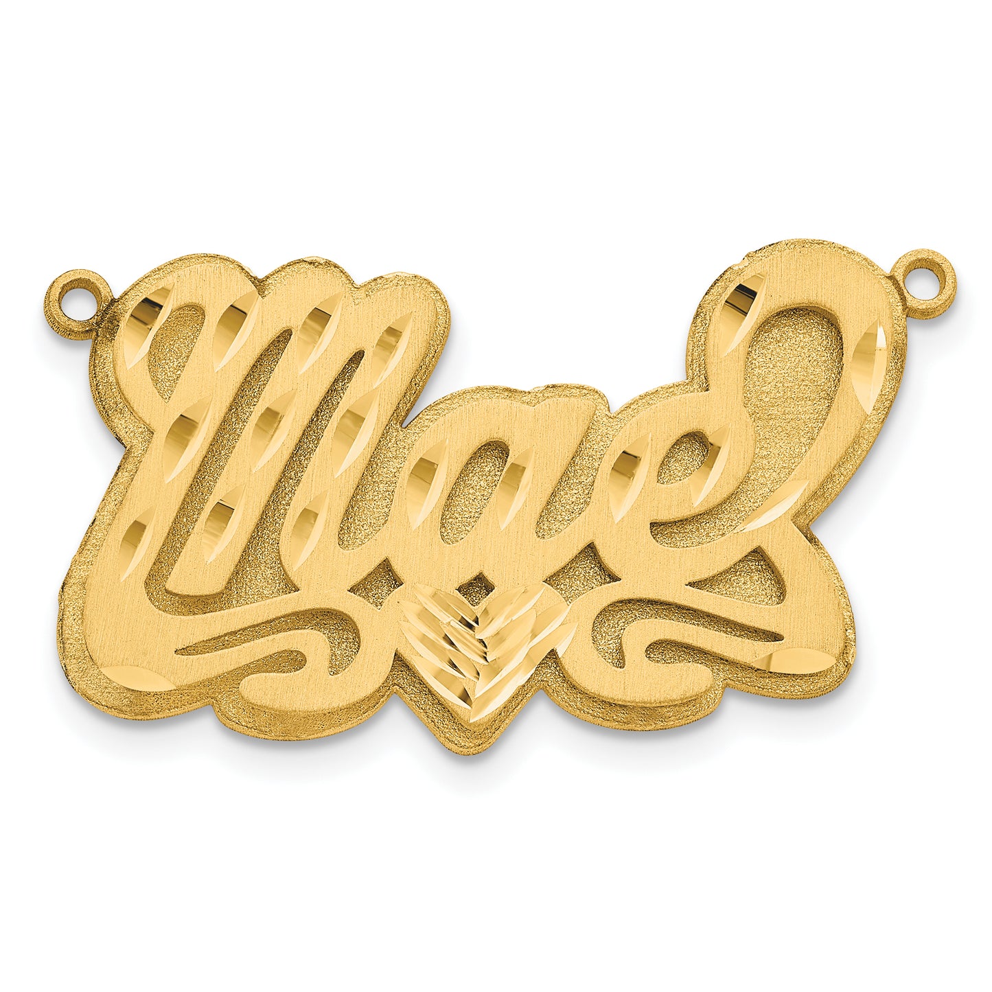Sterling Silver Gold plated 3D Satin Diamond-cut Heart Name Plate