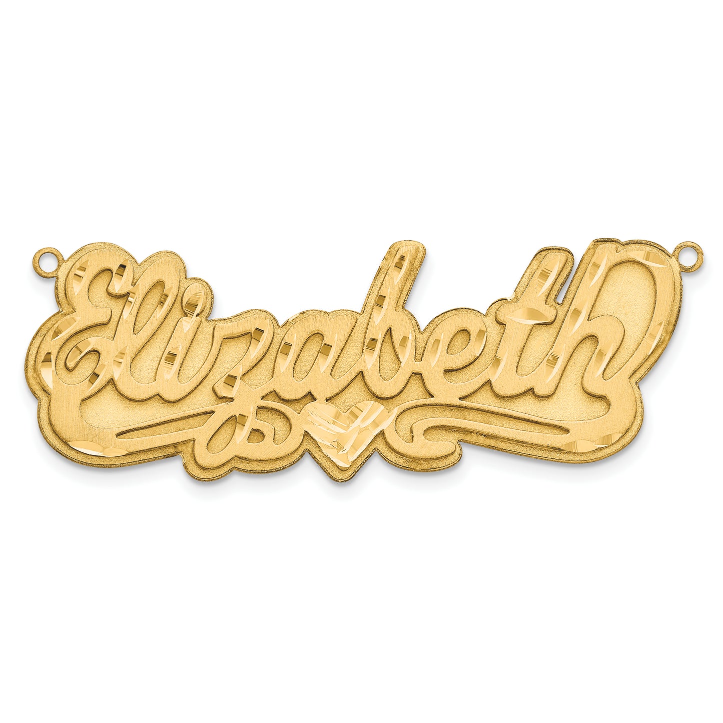 Sterling Silver Gold plated 3D Satin Diamond-cut Heart Name Plate