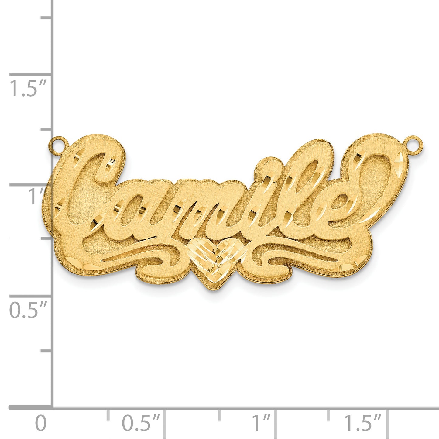 Sterling Silver Gold plated 3D Satin Diamond-cut Heart Name Plate
