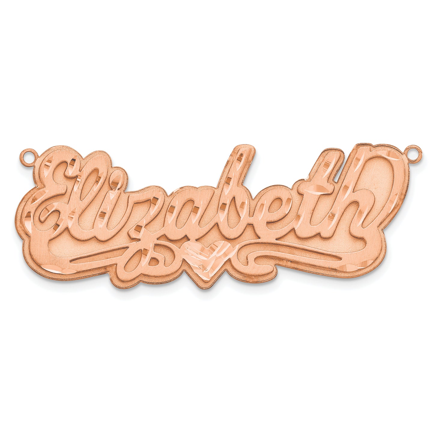 14K Rose Gold 3D Satin Diamond-cut Heart Name plate