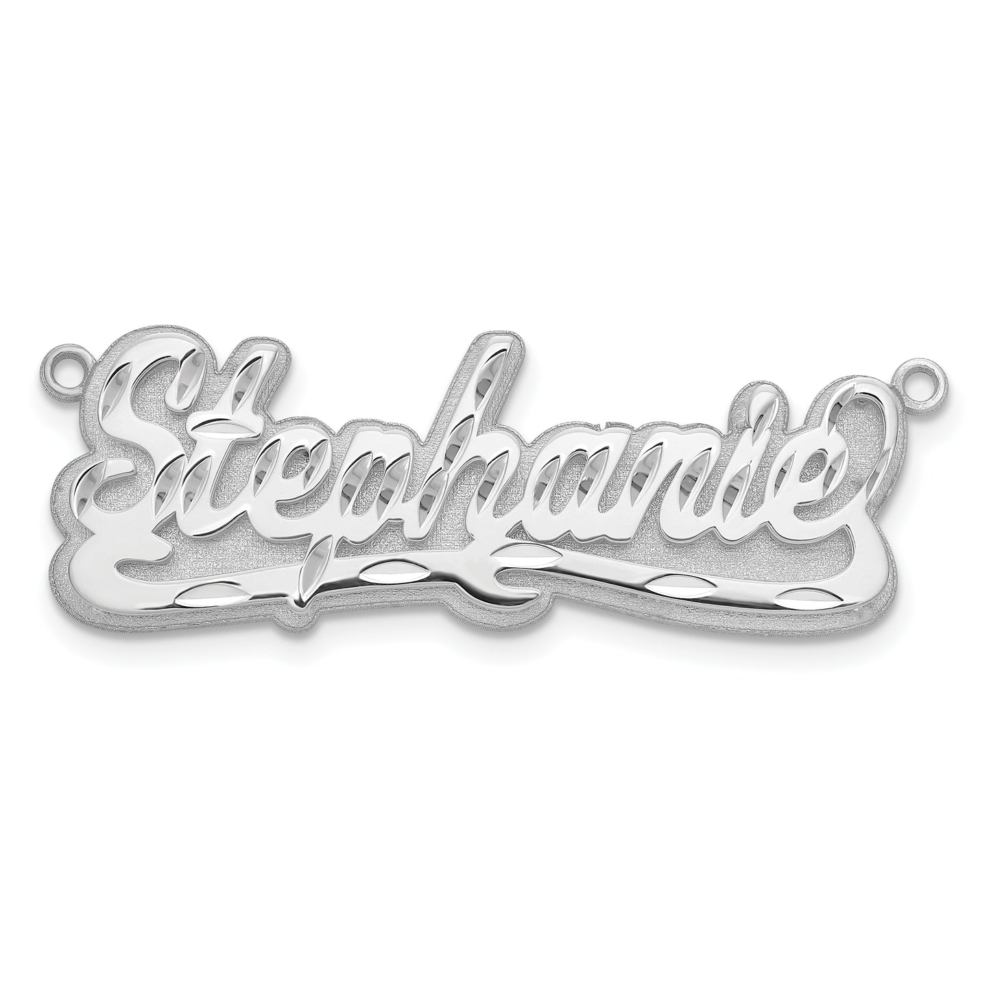 Sterling Silver Rhodium plated 3D Diamond-cut Name Plate