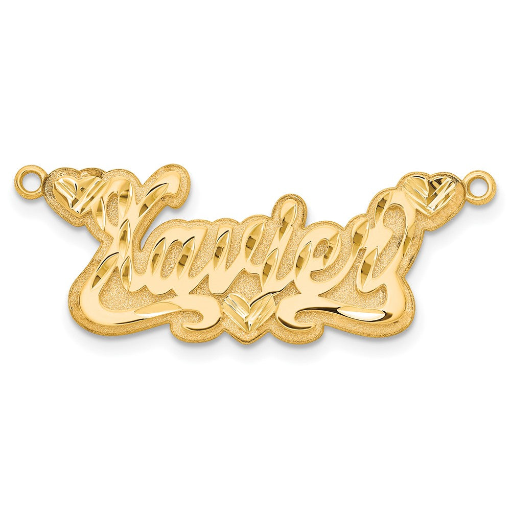 Sterling Silver Gold plated 3D Diamond-cut Hearts Name Plate