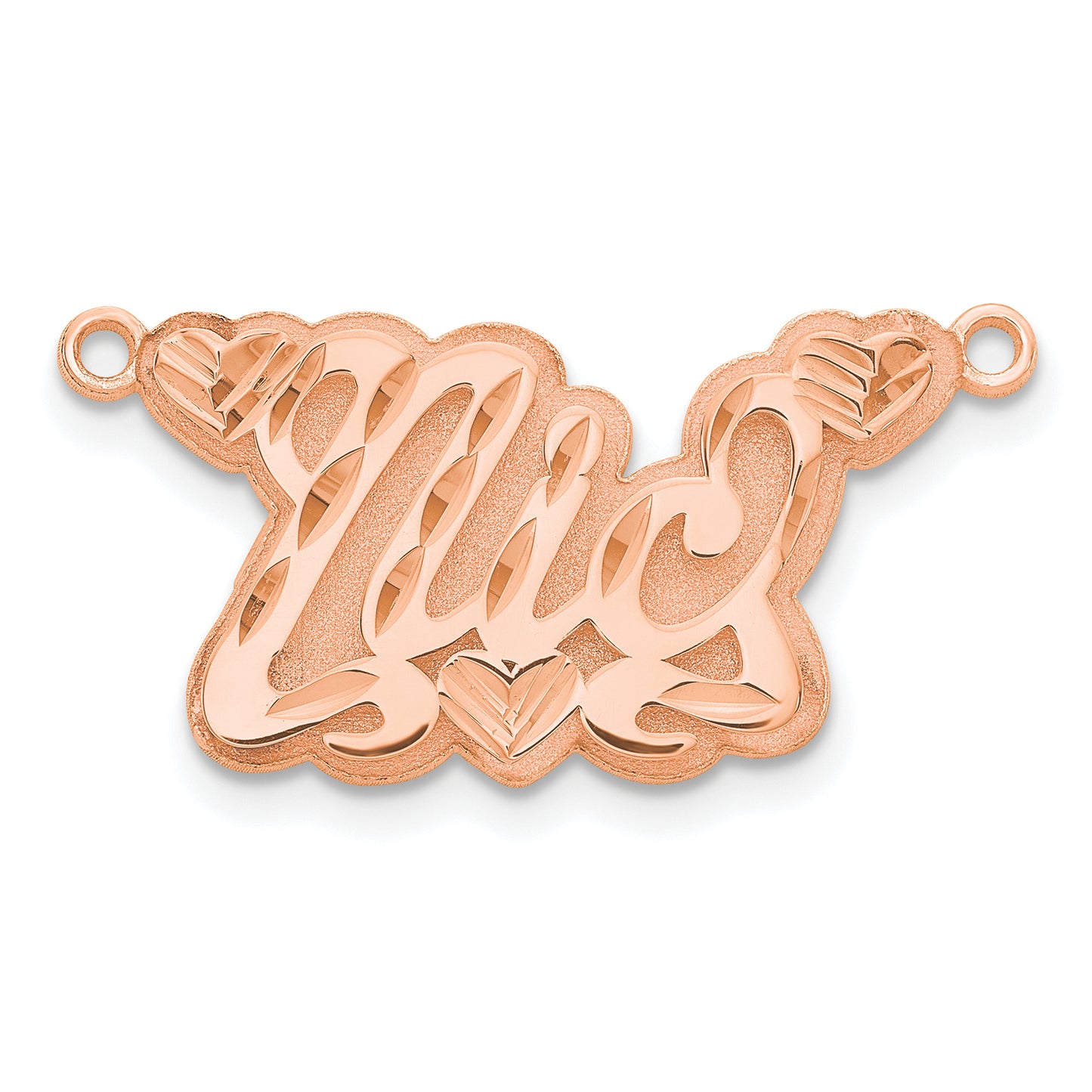 14K Rose Gold 3D Diamond-cut Hearts Name Plate