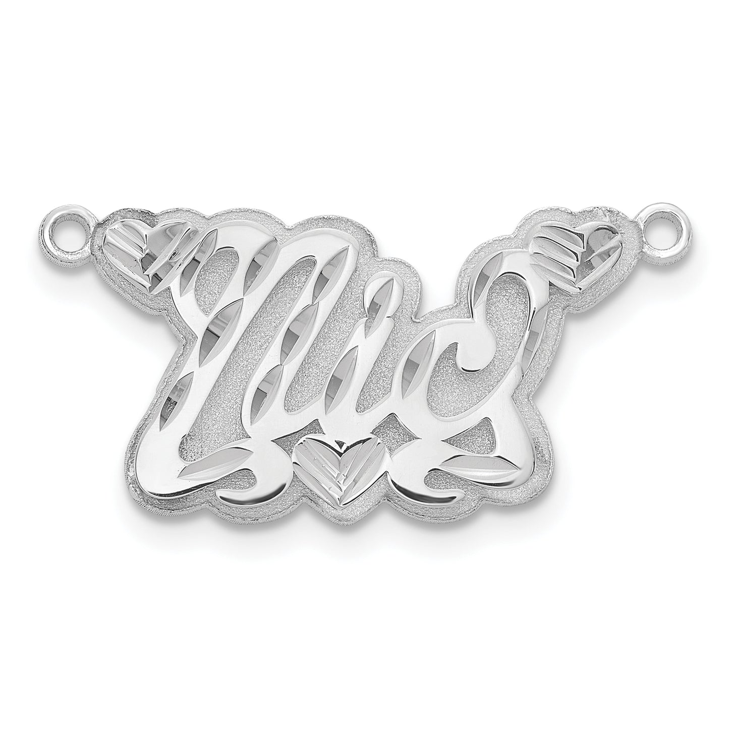 Sterling Silver Rhodium plated 3D Diamond-cut Hearts Name Plate