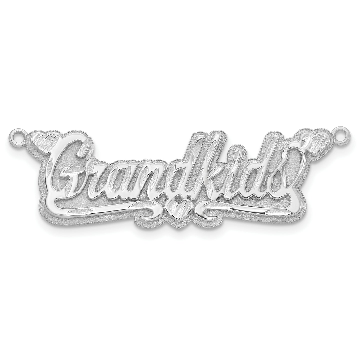 Sterling Silver Rhodium plated 3D Diamond-cut Hearts Name Plate