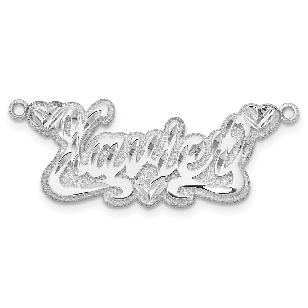 Sterling Silver Rhodium plated 3D Diamond-cut Hearts Name Plate