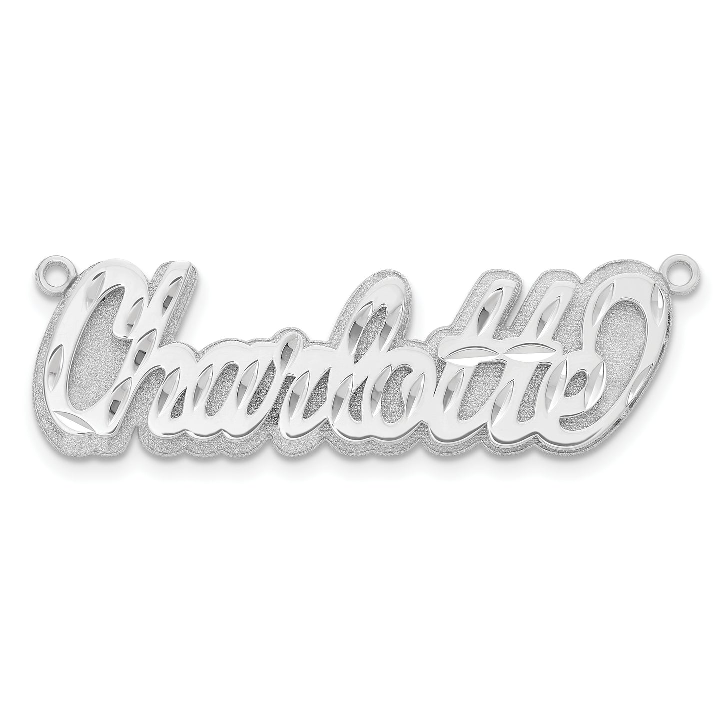 Sterling Silver Rhodium plated 3D Diamond-cut Name Plate