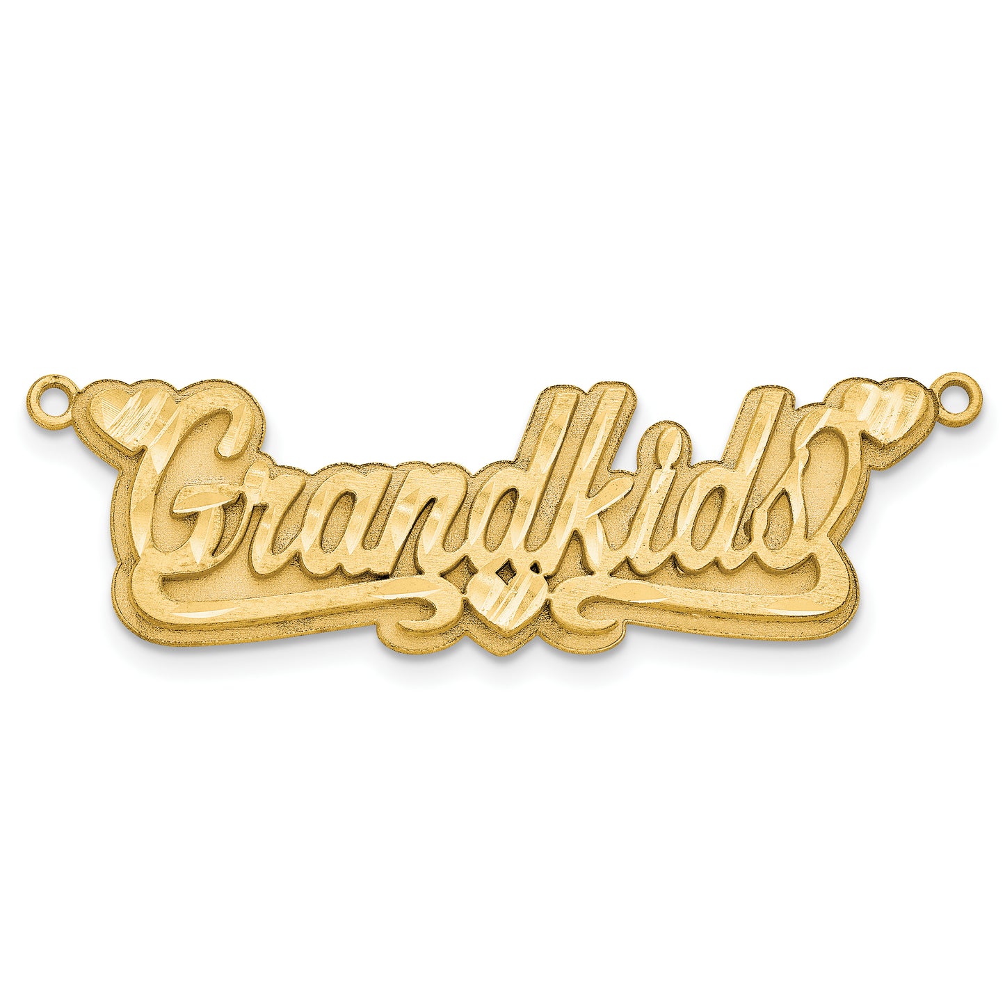 Sterling Silver Gold plated 3D Satin Diamond-cut Hearts Name Plate