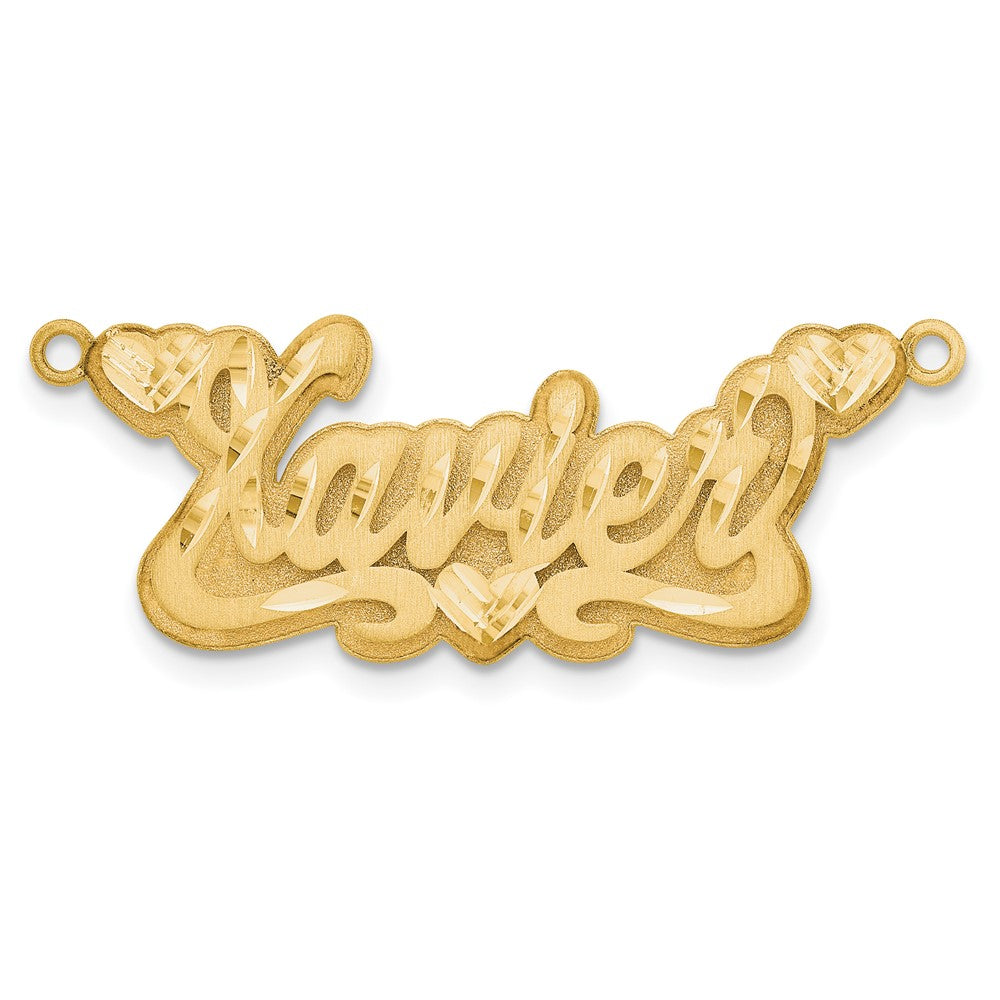 Sterling Silver Gold plated 3D Satin Diamond-cut Hearts Name Plate