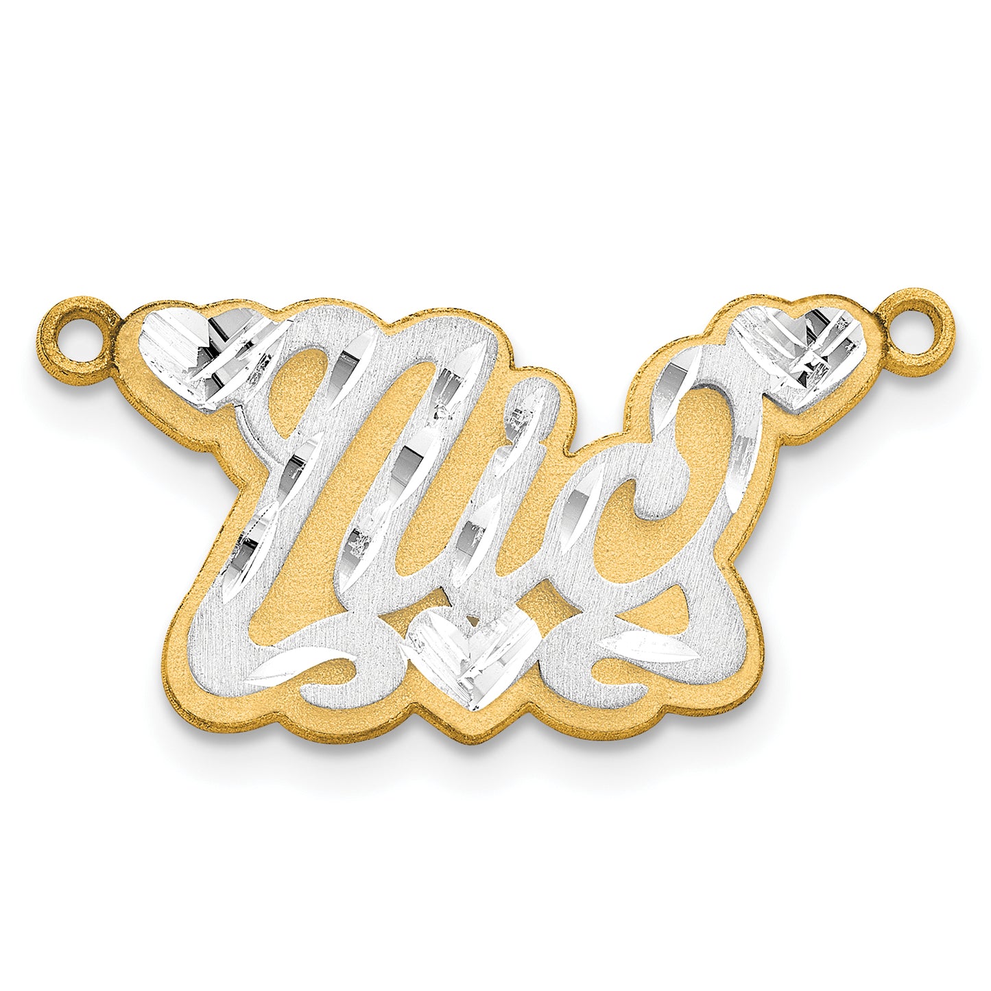 14K Rose Gold 3D Satin Diamond-cut Hearts name Plate