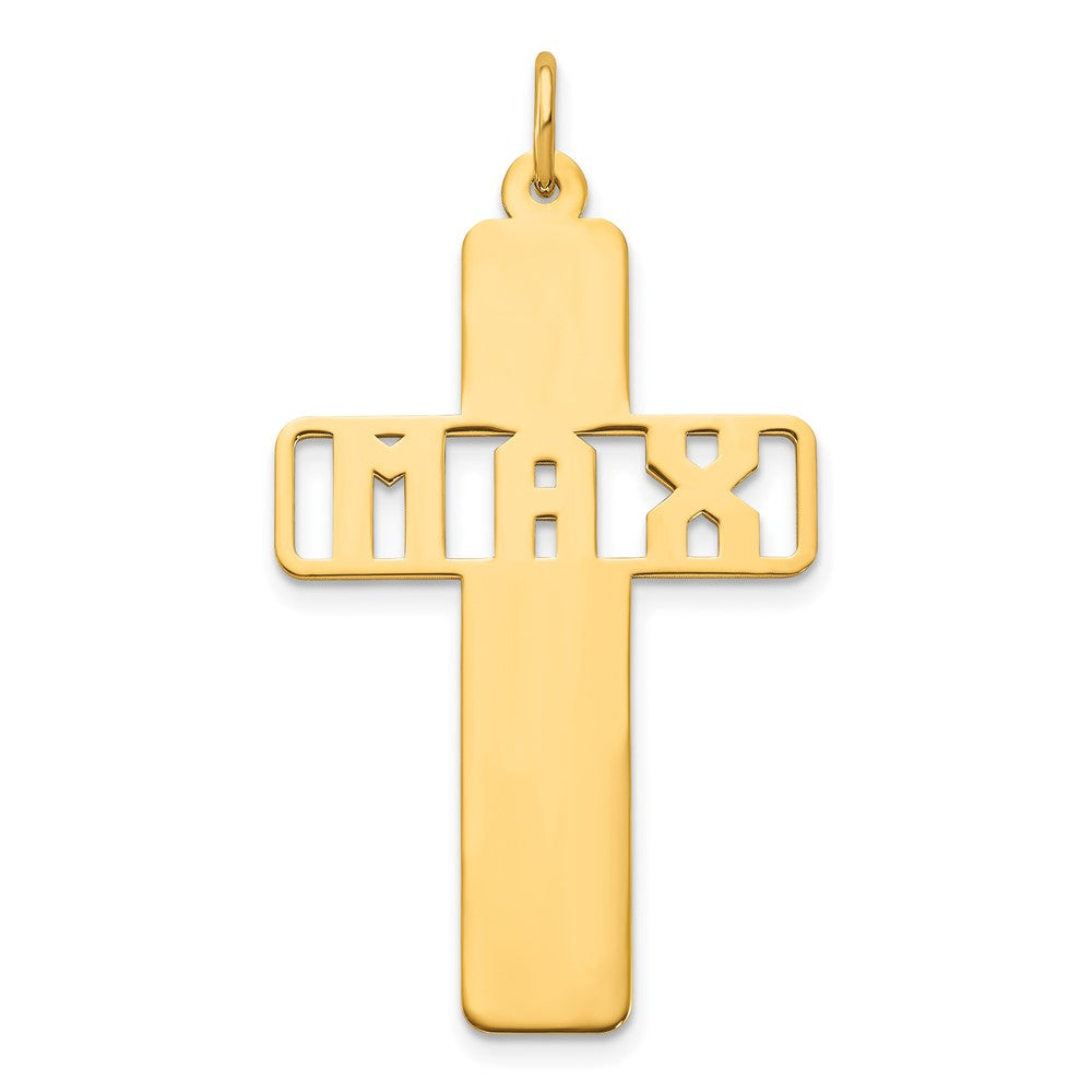 14K Yellow Gold Polished Cross Cut Out Name Plate