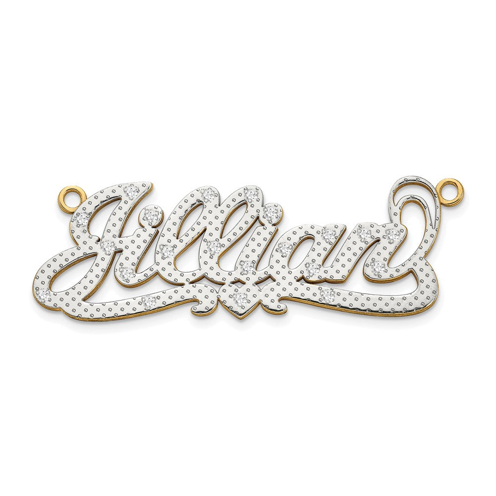 14K White Gold 3-Dimensional Diamond Name Plate Pendant