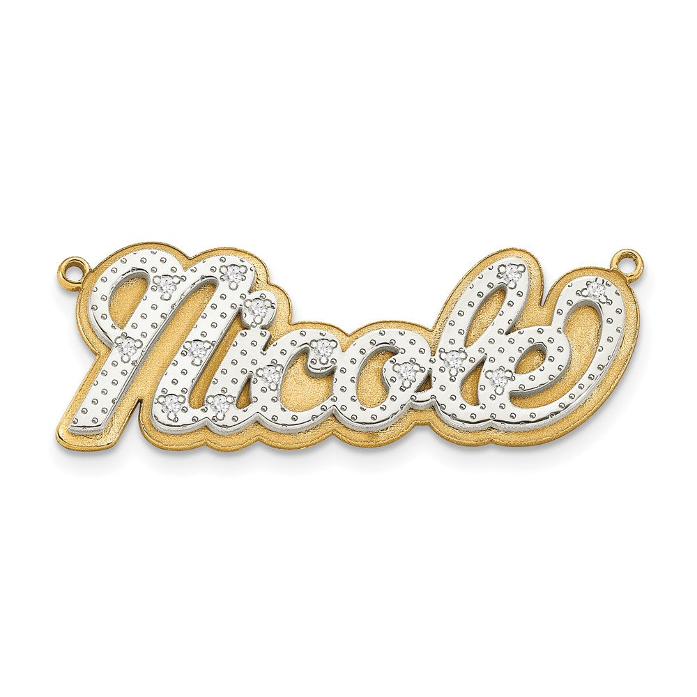 10k White Gold 3-Dimensional Diamond Name Plate Pendant