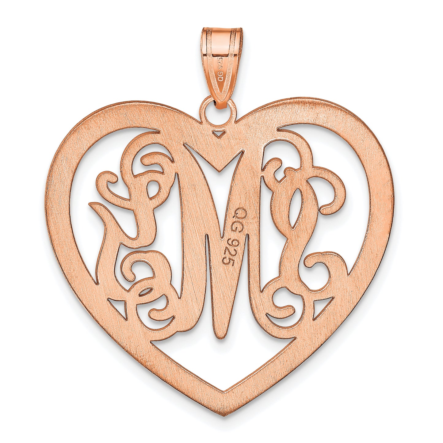 Sterling Silver Rose Gold plated Large Monogram Heart Pendant