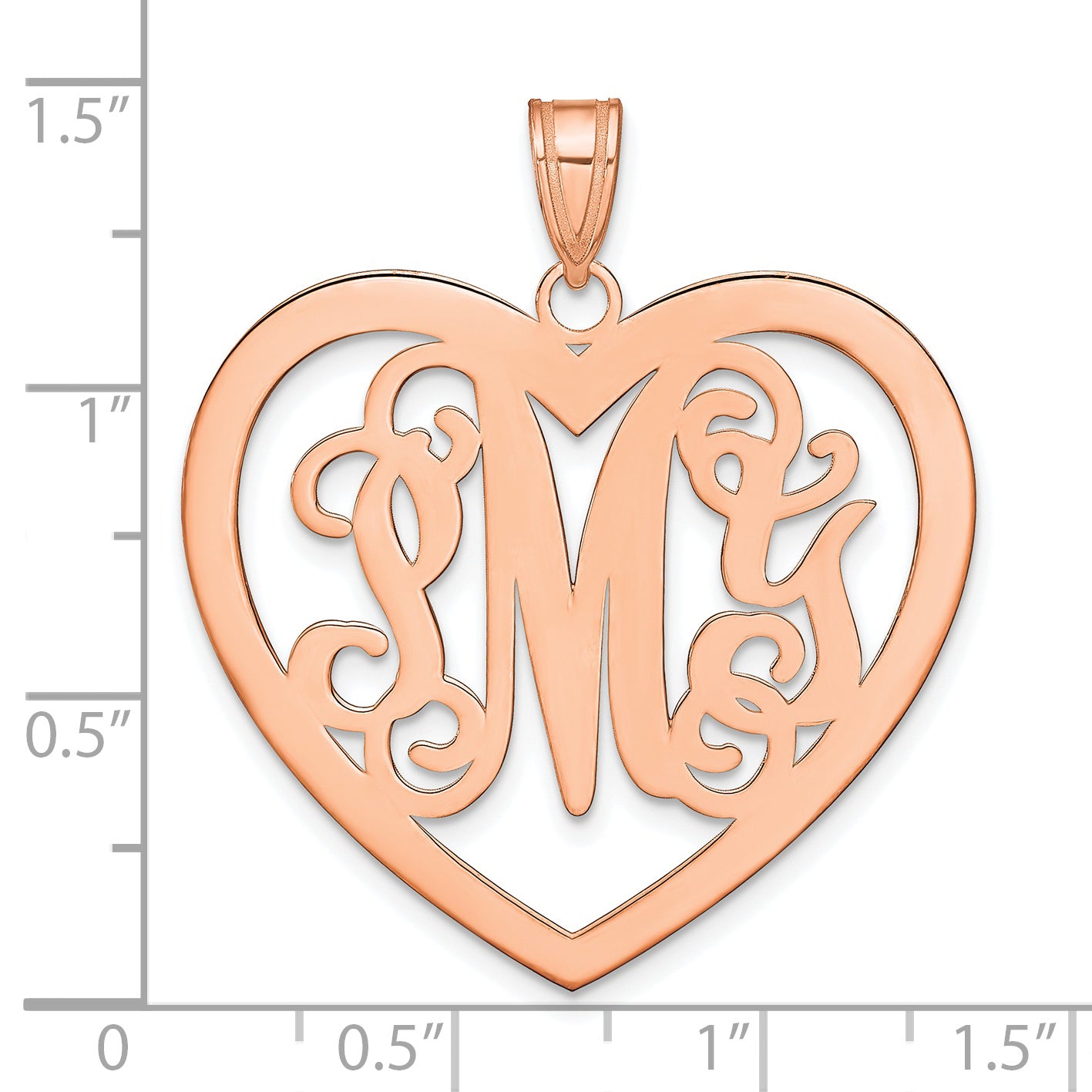 Sterling Silver Rose Gold plated Large Monogram Heart Pendant