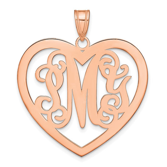 14K Rose Gold Large Monogram Heart Pendant