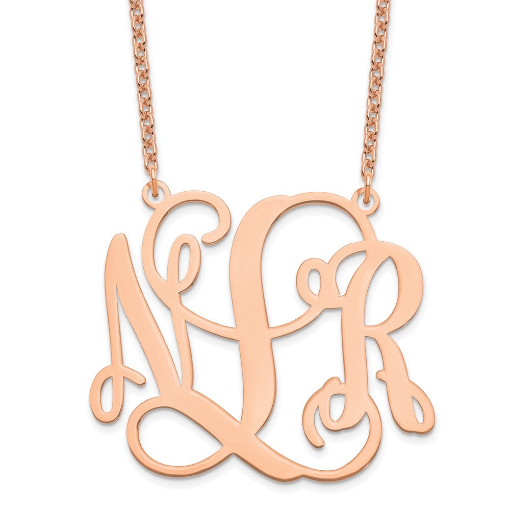 Sterling Silver Rose Gold plated Large Polished Cut Out Monogram Necklace