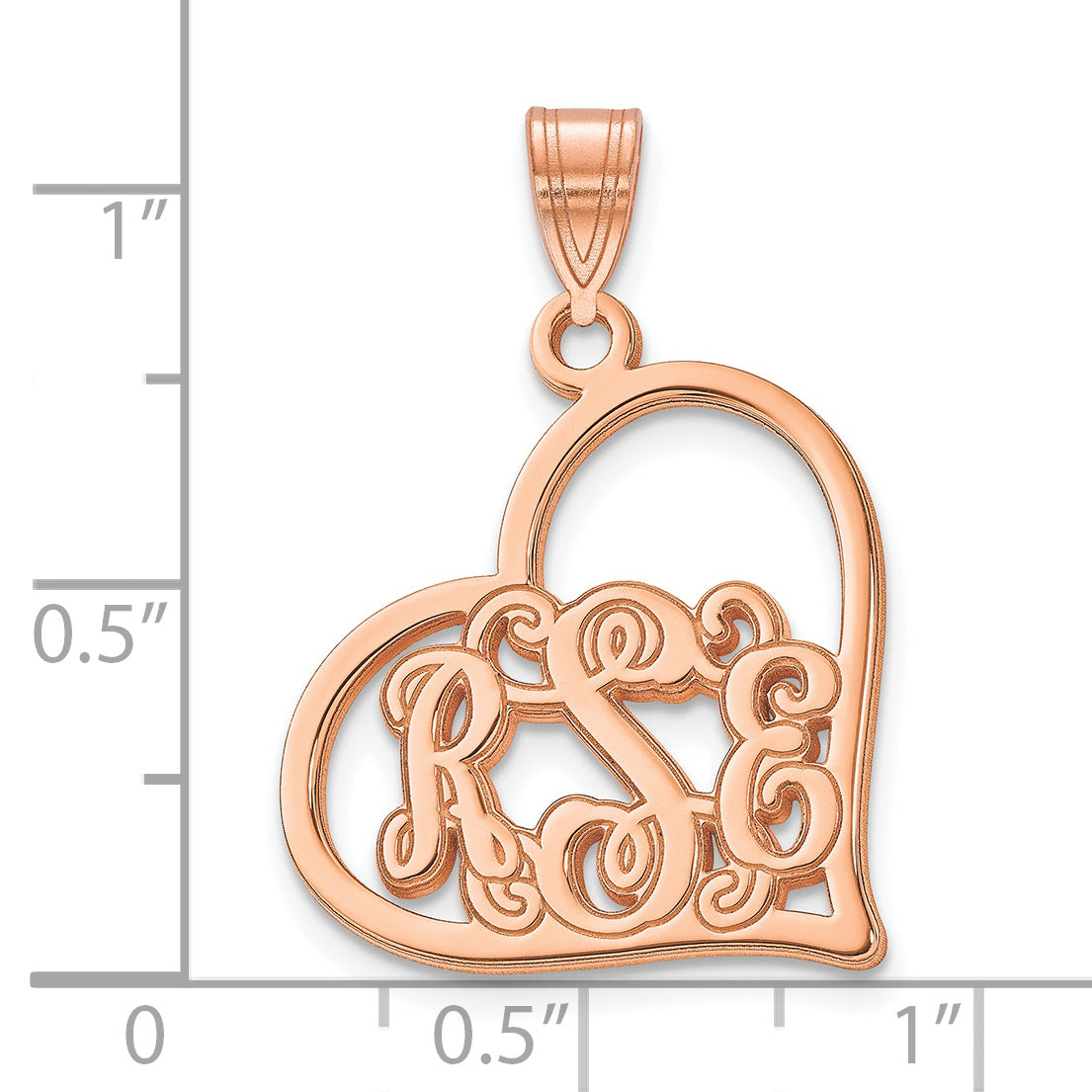 Sterling Silver Rose Gold plated Etched Monogram Heart Pendant