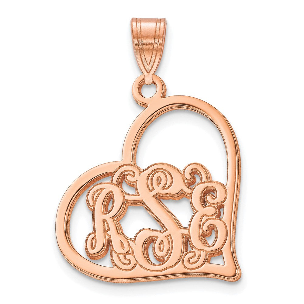 Sterling Silver Rose Gold plated Etched Monogram Heart Pendant