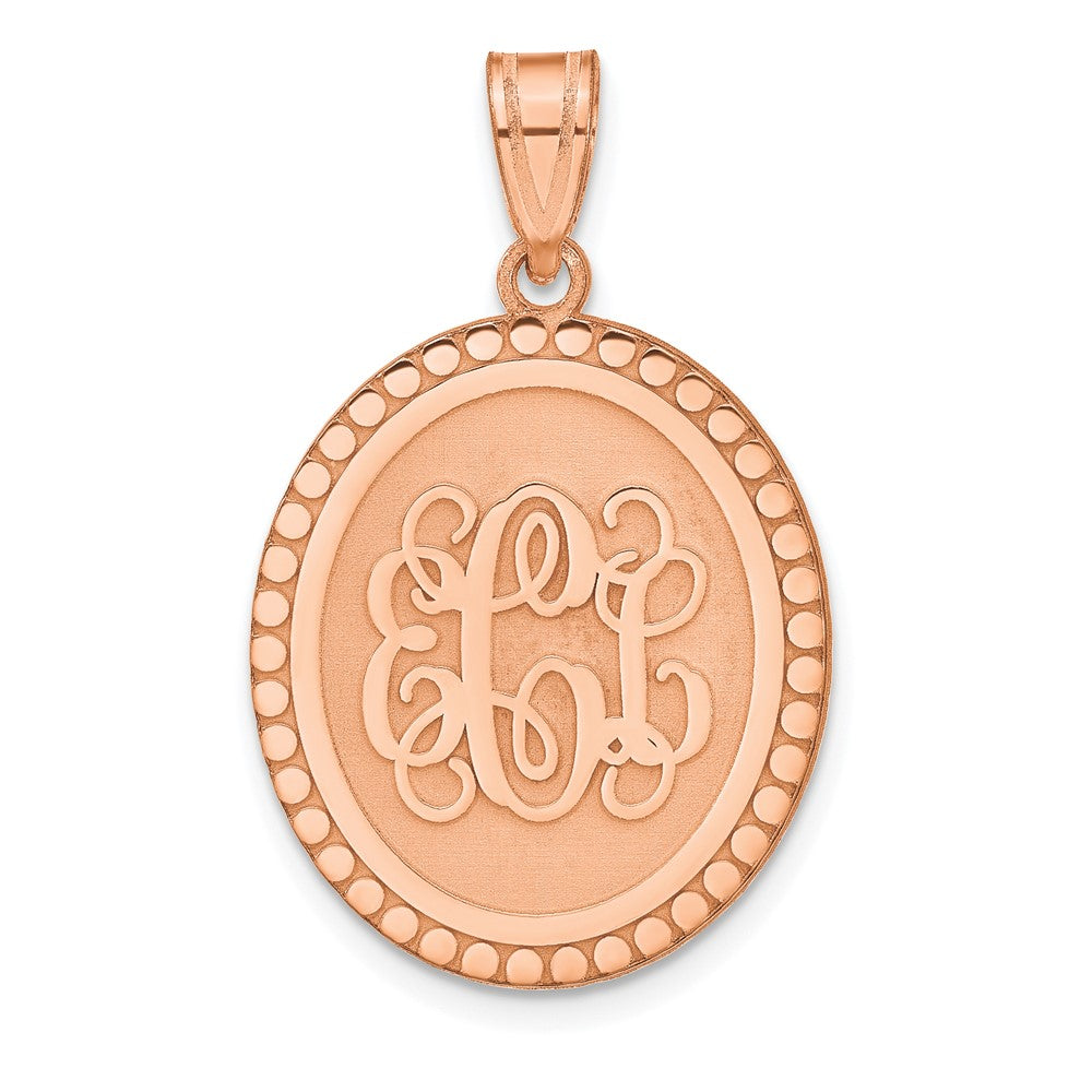 Sterling Silver Rose Gold plated Brushed with Beaded Border Monogram Pendant