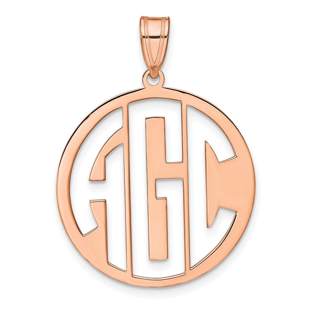 Sterling Silver Rose Gold plated Polished Cut Out Block Letter Circle Monogram Pendant