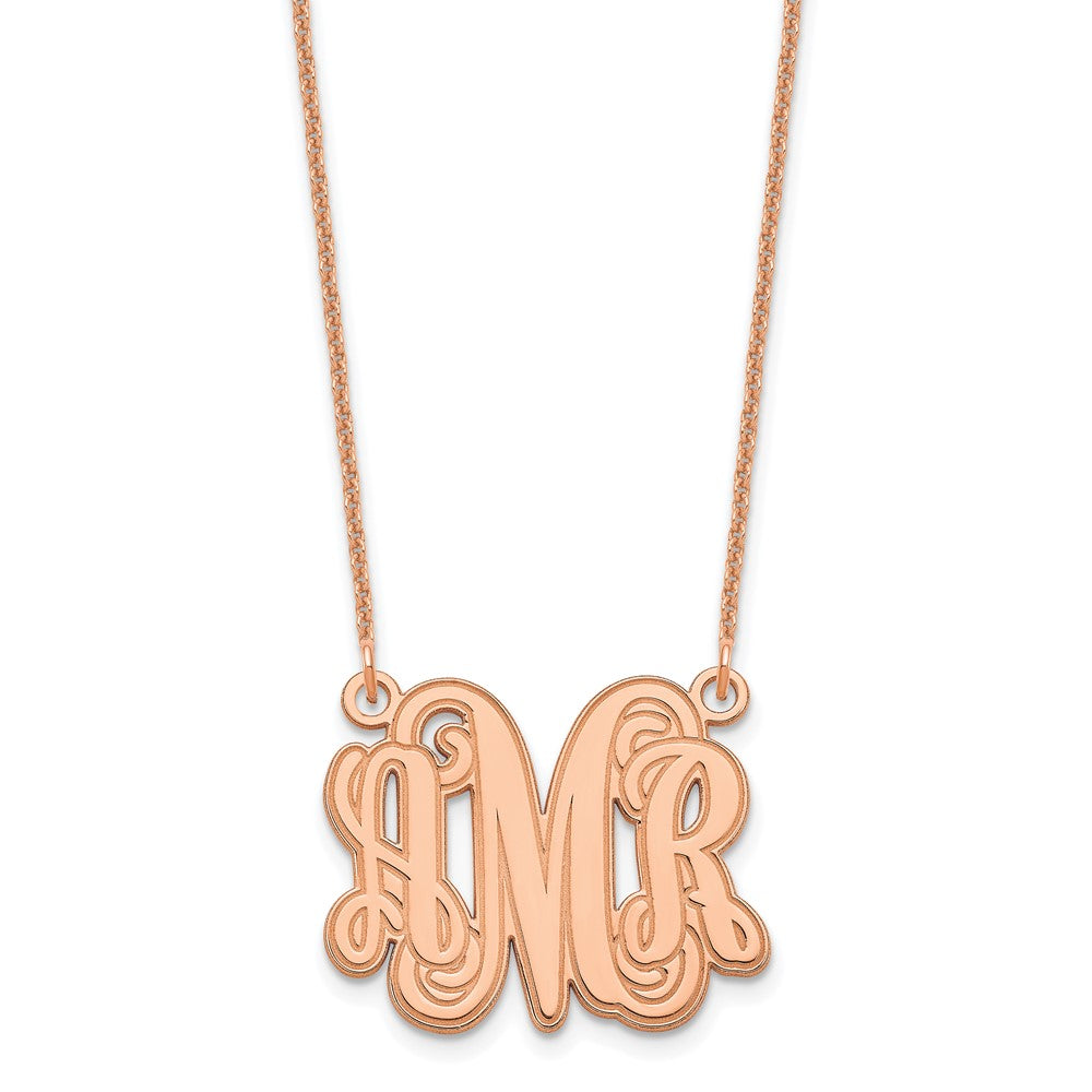 14K Rose Gold XS Polished Etched Outline Monogram Necklace
